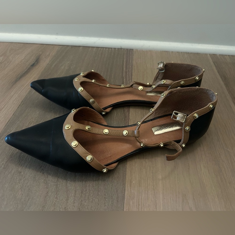 Halogen Buckle Studded Flats in Black and Tan